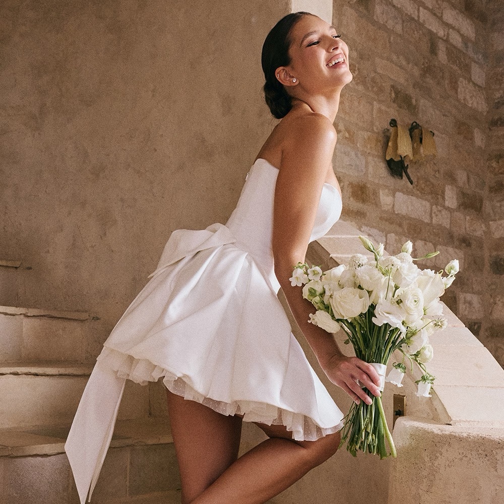 New & Tags · White Satin Strapless Bow Mini Gown / NOELE from House of CB